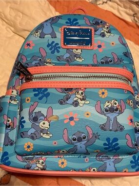 Loungefly Blue & Coral Lilo & Stitch All Over Print Mini Backpack